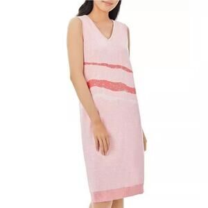 Misook Sleeveless Knit Sweater Dress Womens Medium Pink Landscape V Neck